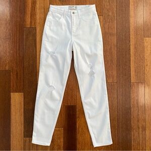 Abercrombie Kids High Rise Ripped White Mini Mom Jeans Girl's Size 15/16 Slim